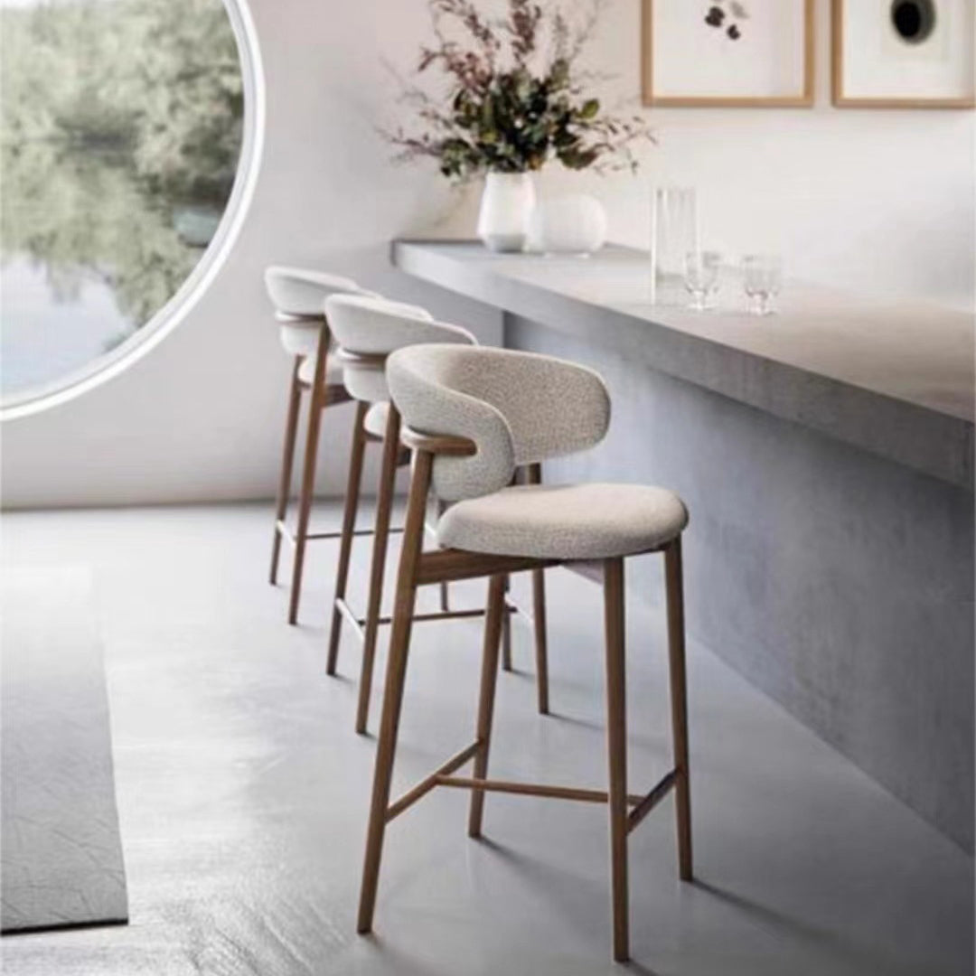 Nordic Fabric Wood Bar Stool