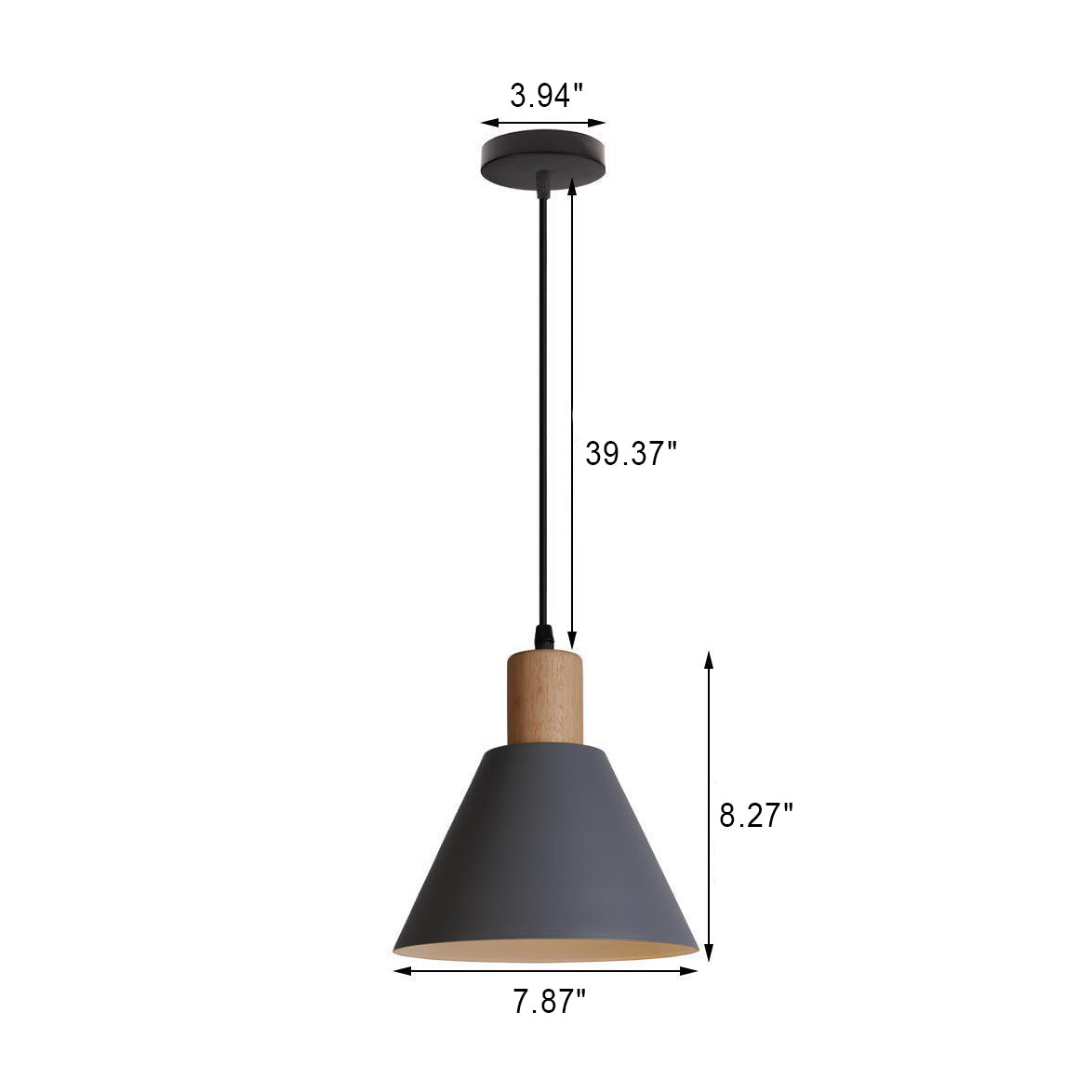 Nordic Vintage Iron Cone Wood Top Pendant