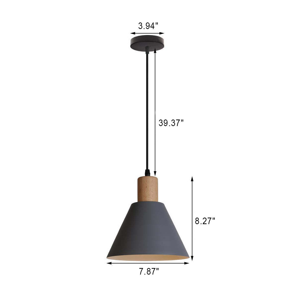 Nordic Vintage Iron Cone Wood Top Pendant