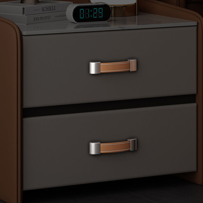 Modern Saddle Leather Wood 2-Drawer Nightstand