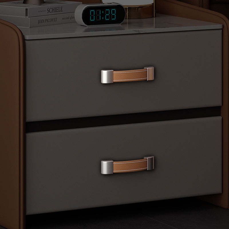 Modern Saddle Leather Wood 2-Drawer Nightstand