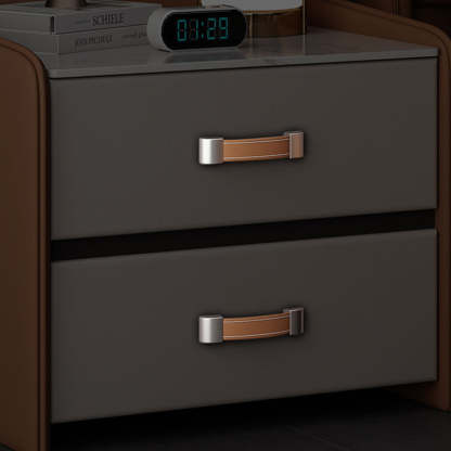 Modern Saddle Leather Wood 2-Drawer Nightstand