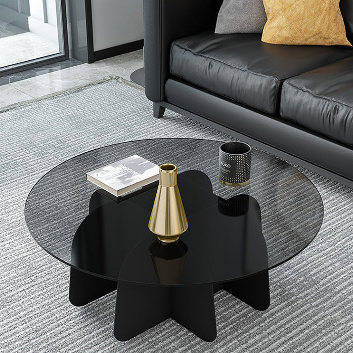 Minimalist Round Glass Metal Coffee Table — Brown