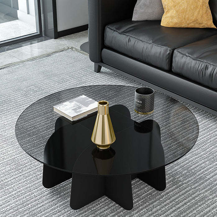 Minimalist Round Glass Metal Coffee Table — Brown