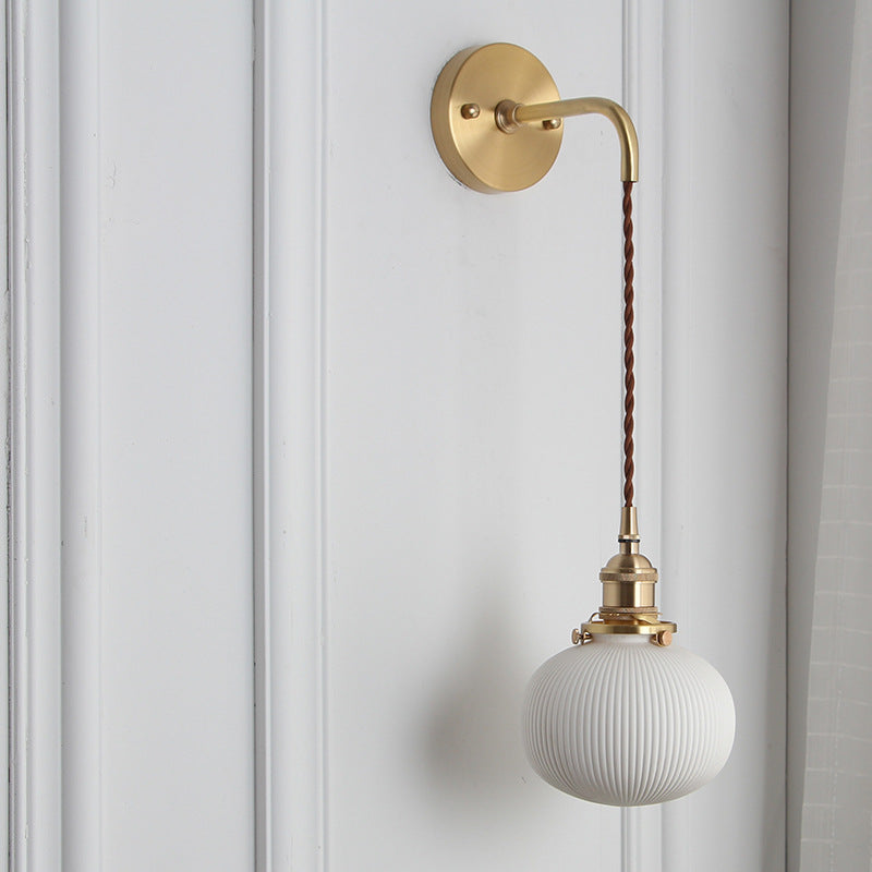 Japanese Retro Cylinder Oval Brass Lucite Wall Sconce