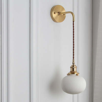 Japanese Retro Cylinder Oval Brass Lucite Wall Sconce