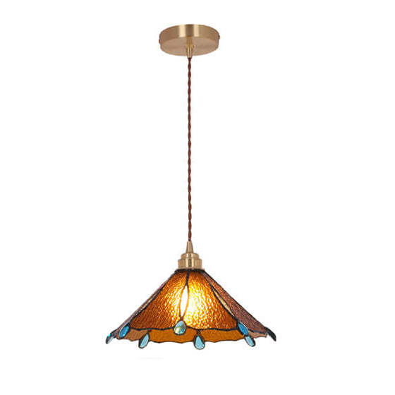 Vintage Tiffany Stained Glass Umbrella Pendant