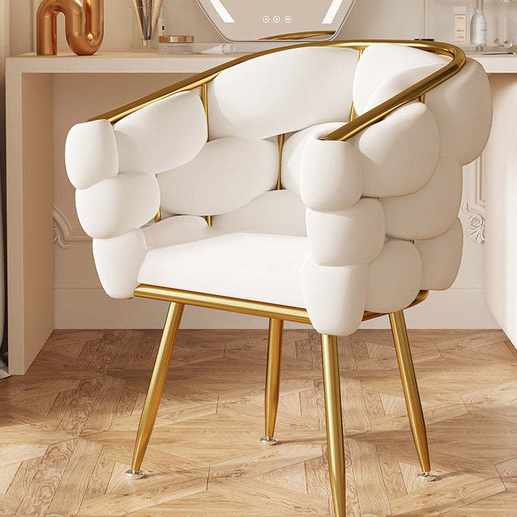 Cream Bubble Velvet Metal Vanity Stool — Beige