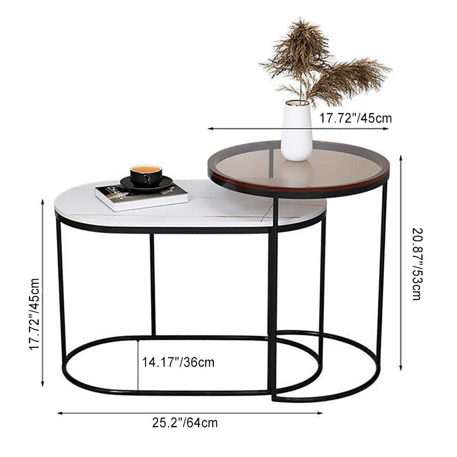 Nordic Oval Glass Rock Slab Steel Coffee Table