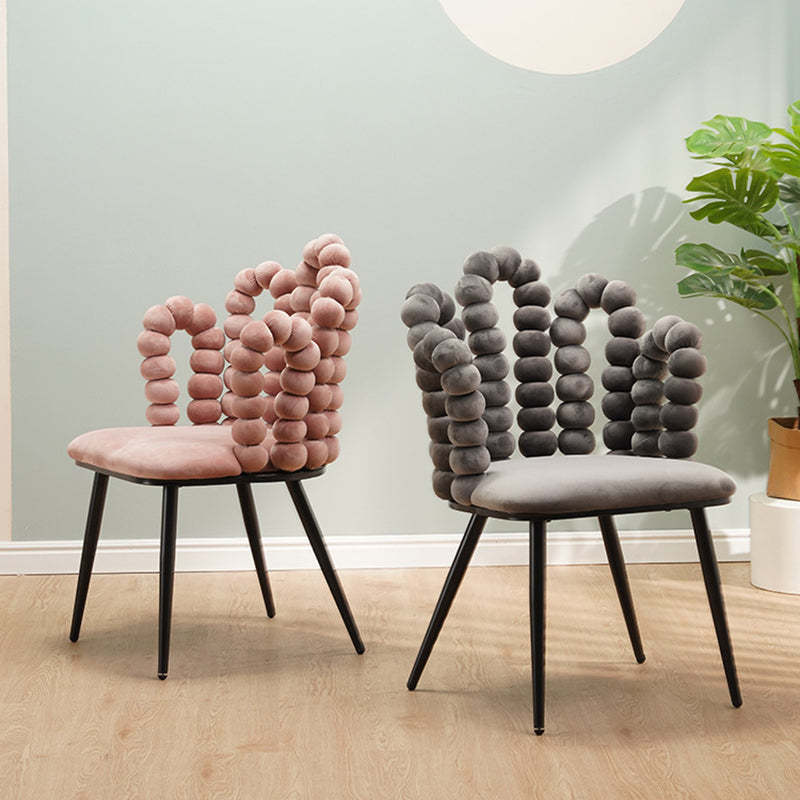 Contemporary Velvet Bead String Trapezoidal Vanity Stool