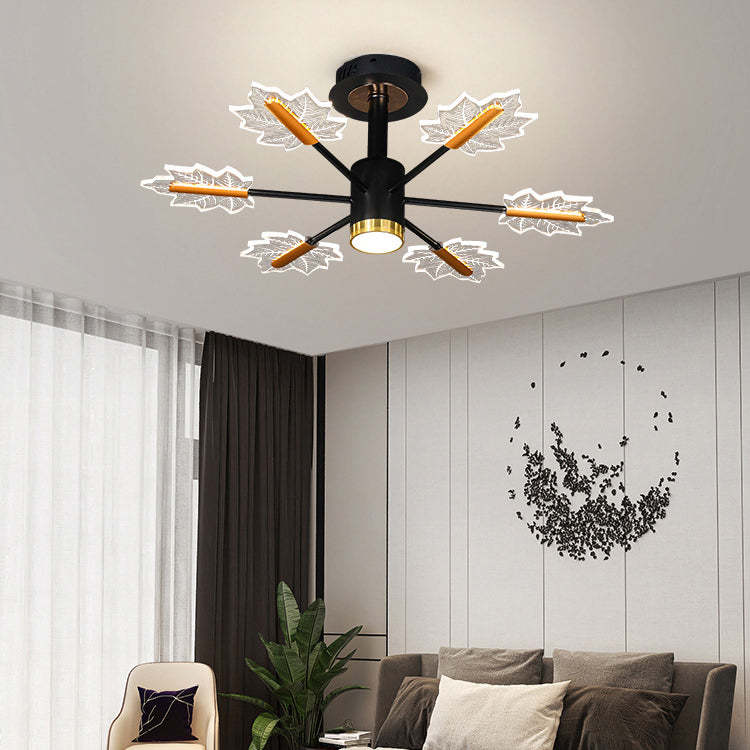Minimalist Branch Maple Leaf Iron Acrylic LED Chandelier