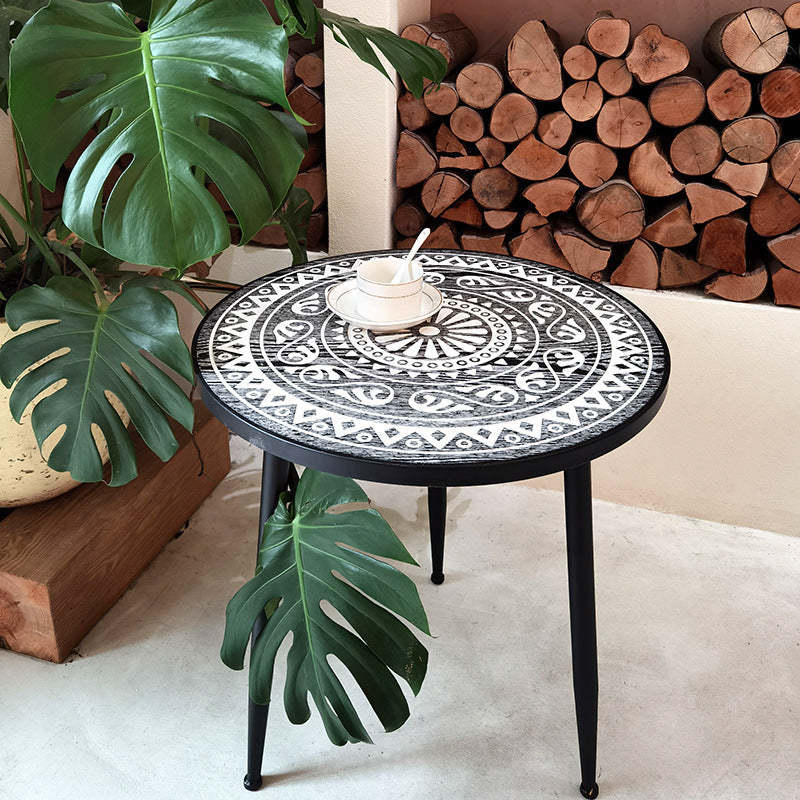 Contemporary Patterned Wood Iron Coffee Table