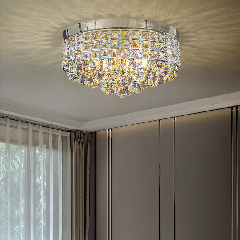 Modern Round Iron Crystal Beads 6/9-Light Flush Mount