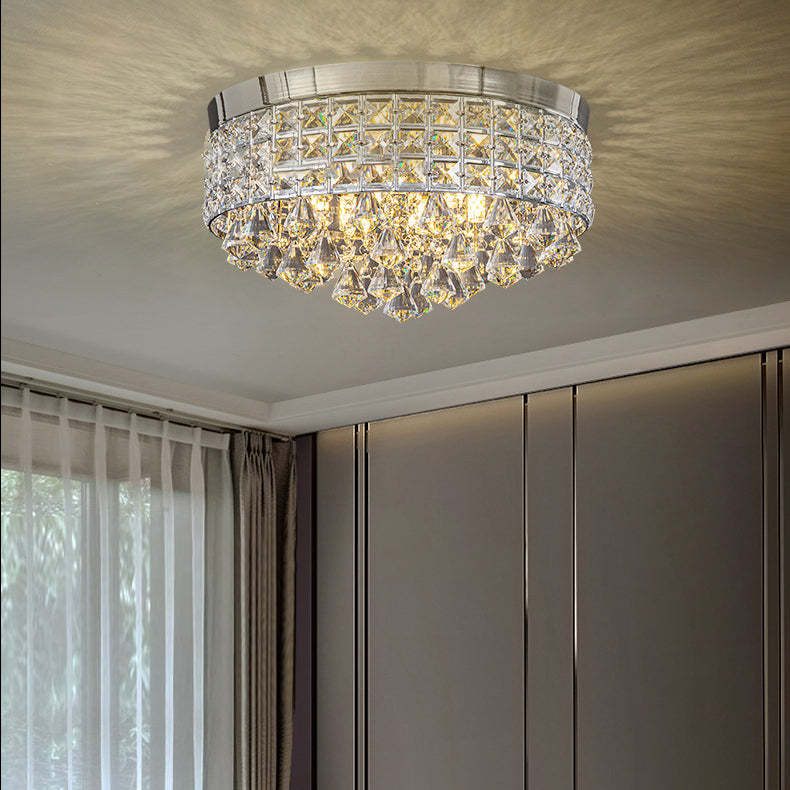 Modern Round Iron Crystal Beads 6/9-Light Flush Mount