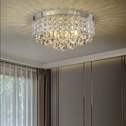 Modern Round Iron Crystal Beads 6/9-Light Flush Mount