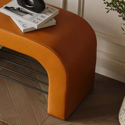 Minimalist Lambswool PU Leather Iron 1-Shelf Storage Bench — Gray