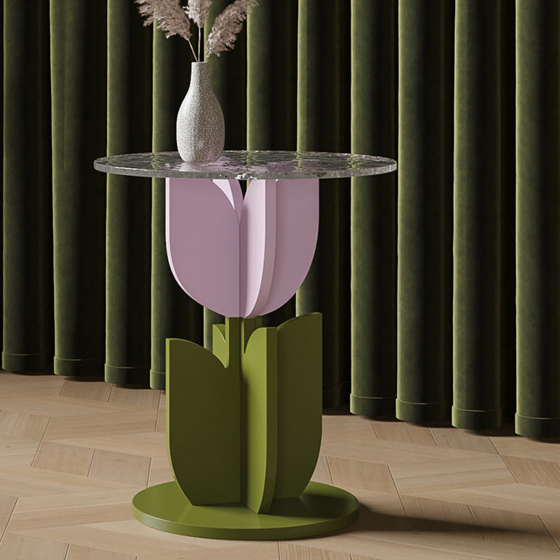 Contemporary Petal Pine Glass Side Table — A - Pink & Green