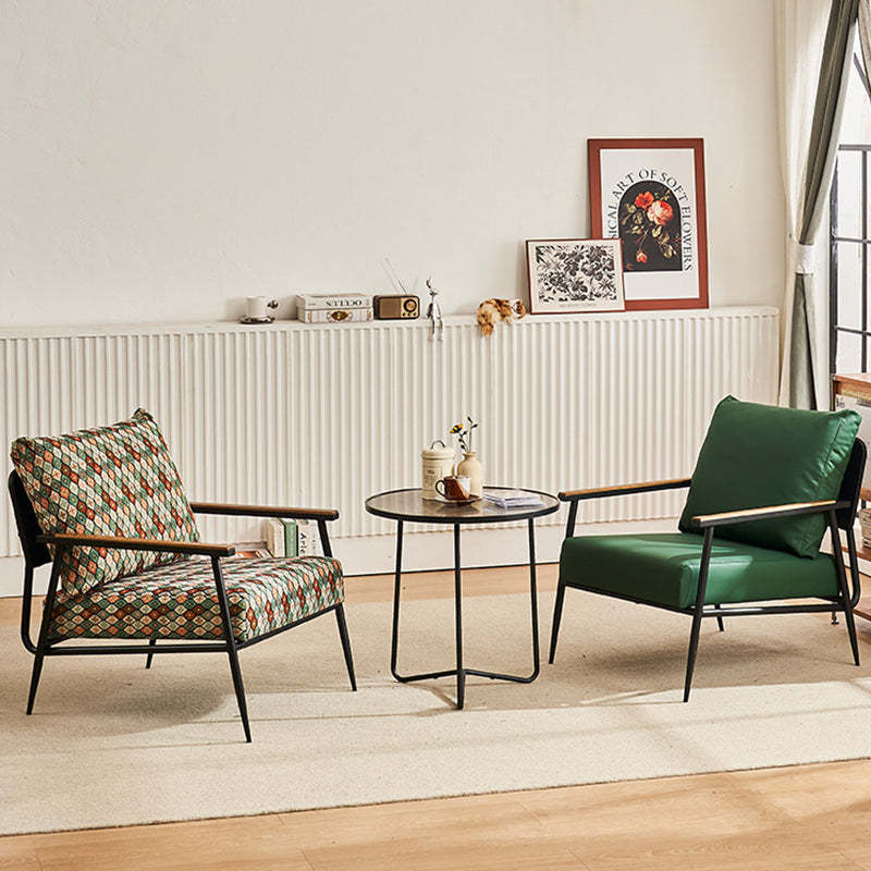 Vintage Cowhide Oak Metal Accent Chair — A