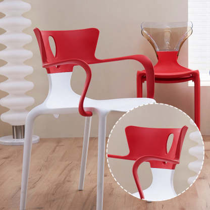 Nordic Curved Plastic Dining Chair — Red Backrest