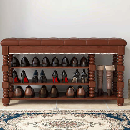 Scandinavian Microfiber Leather Wood Shoe Storage 3-Shelf