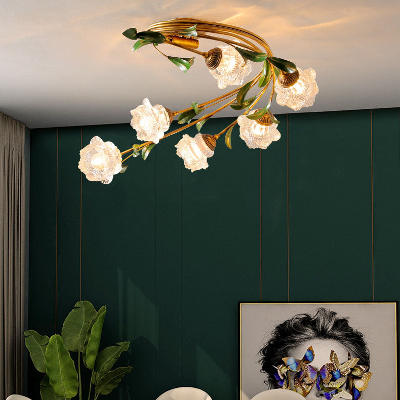 French Floral Iron Glass 6-Light Flush Mount — A / 220V-240V For UK/AU
