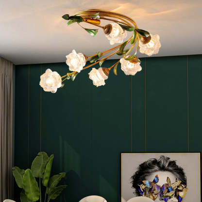 French Floral Iron Glass 6-Light Flush Mount — A / 220V-240V For UK/AU