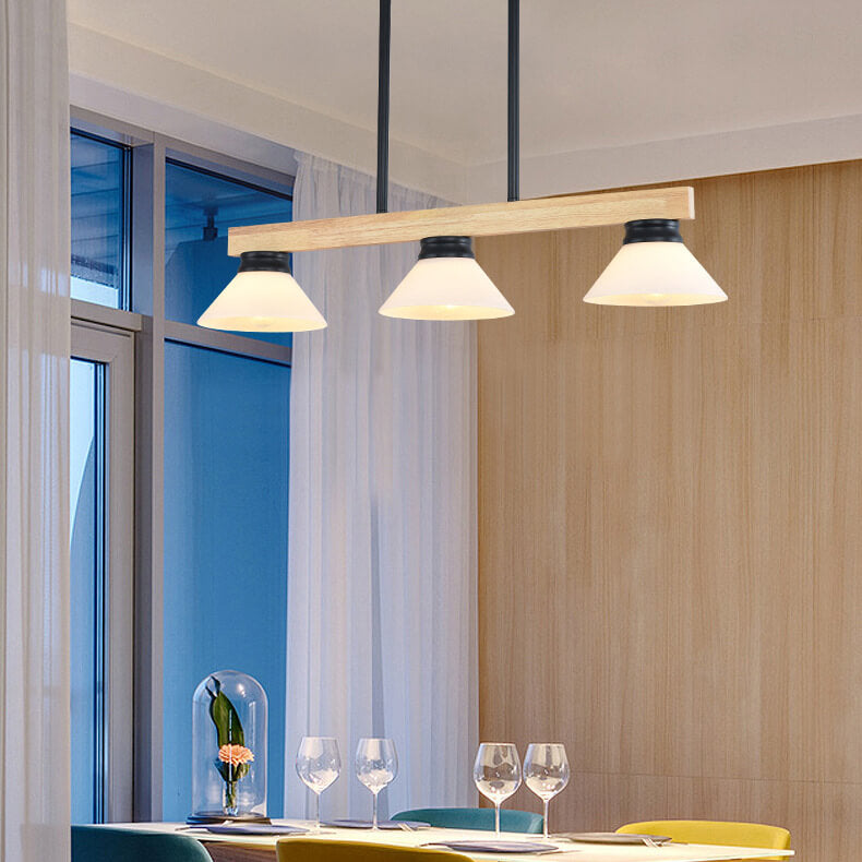 Nordic Solid Wood Cone Glass Island Chandelier