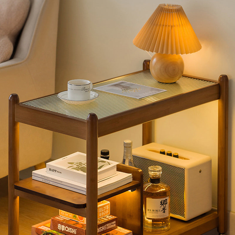 Modern Glass Wood 2-Tier Side Table