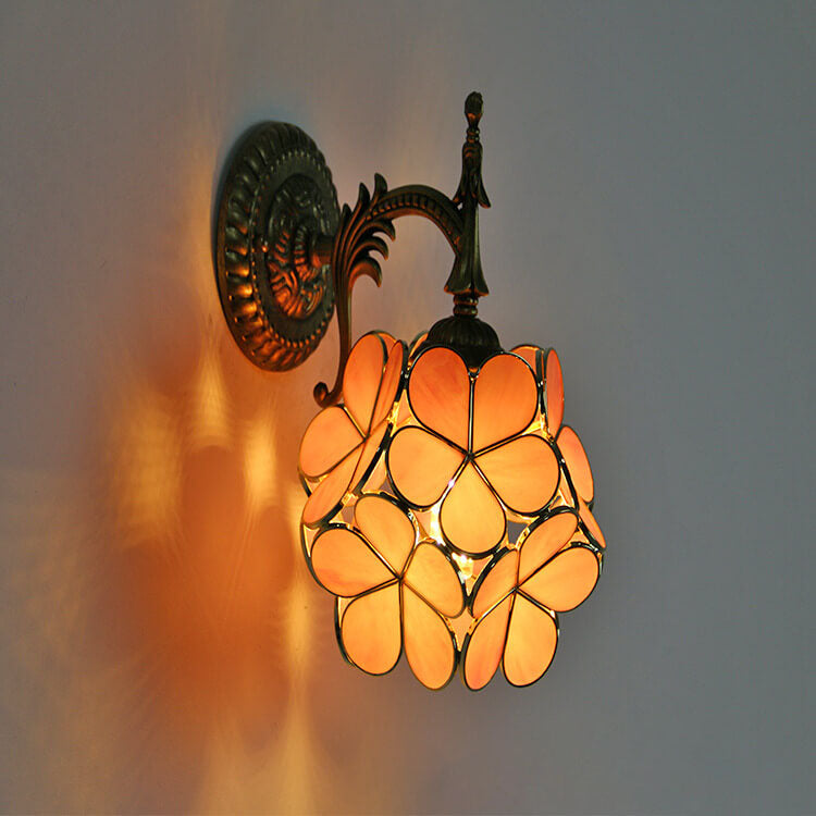 European Vintage Tiffany Flower Glass Metal Wall Sconce