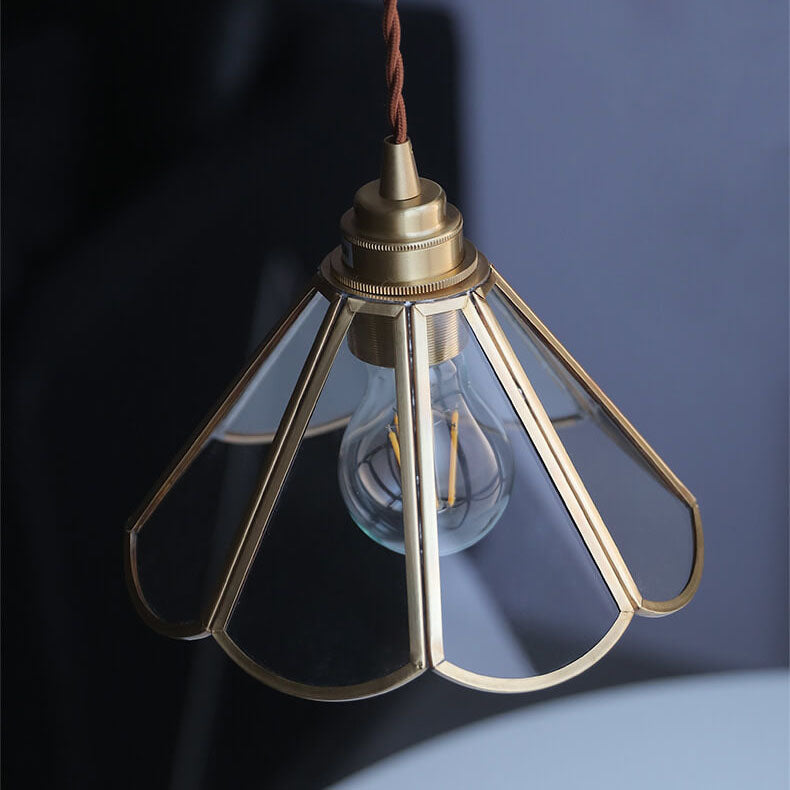 Japanese Vintage Cone Geometric Glass Copper Pendant Light