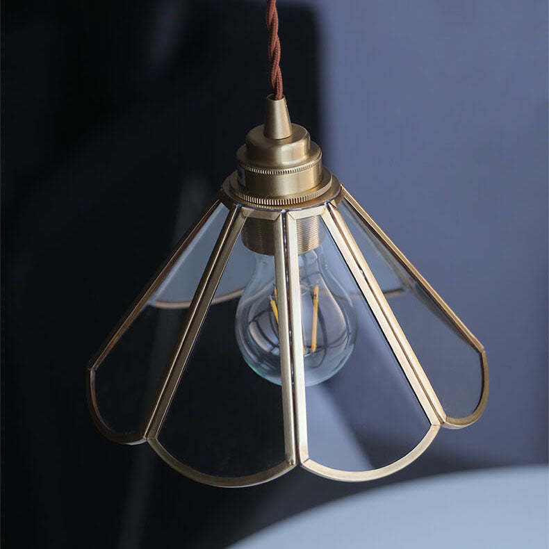 Japanese Vintage Cone Geometric Glass Copper Pendant Light