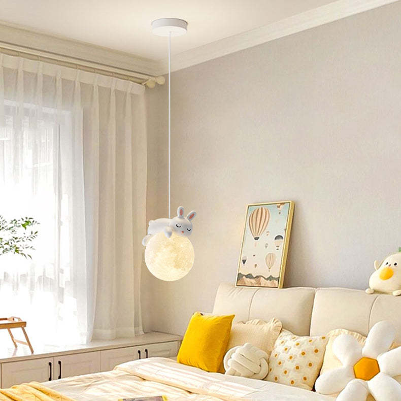 Contemporary Resin Rabbit Moon Kids Pendant Light — Rabbit / 110V-120V For US/CA