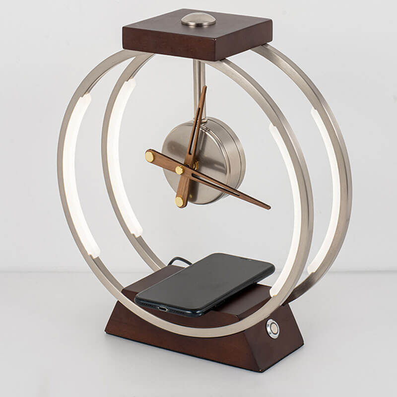 Luxury Clock Wireless Charging LED Touch Table Lamp