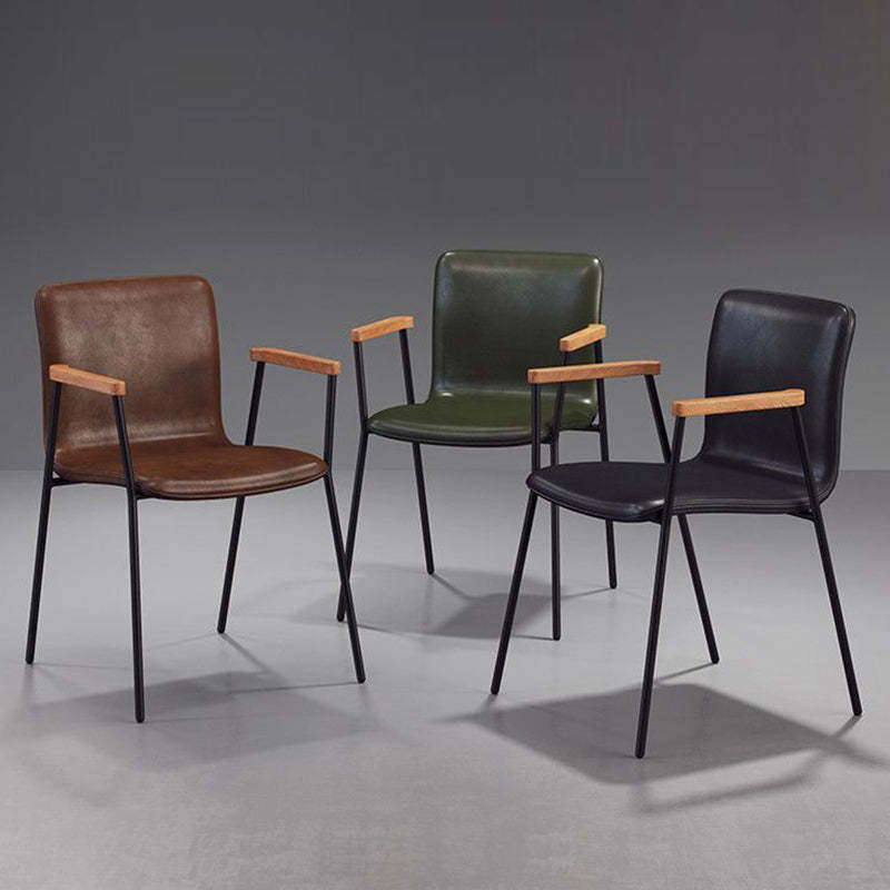 Faux Leather Upholstered Dining Chair — Green Seat + Black Legs