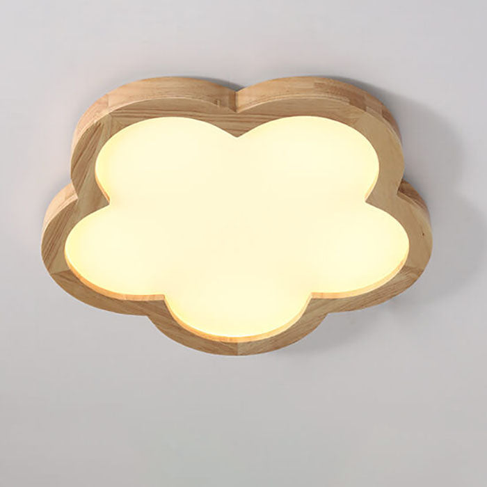 Nordic Solid Wood Flower LED Slim Kids Flush Light — 3 Colors Changeable (Warm/Neutral/White) / 110V-120V For US/CA