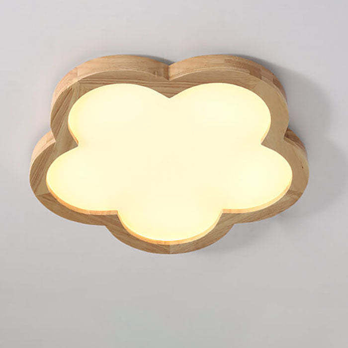 Nordic Solid Wood Flower LED Slim Kids Flush Light