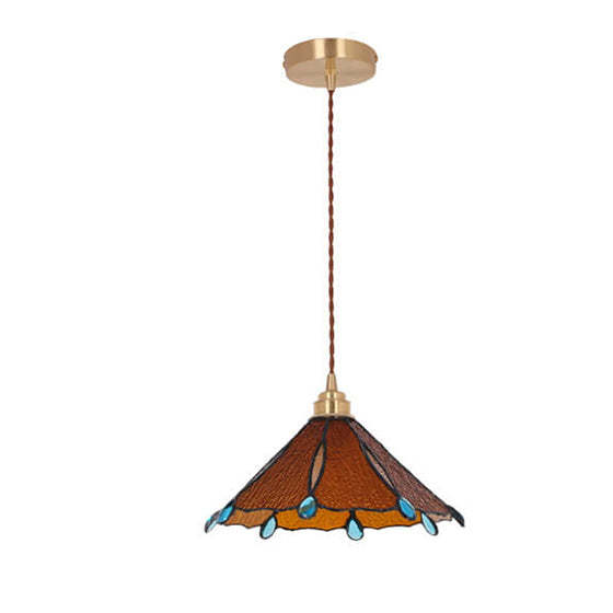 Vintage Tiffany Stained Glass Umbrella Pendant