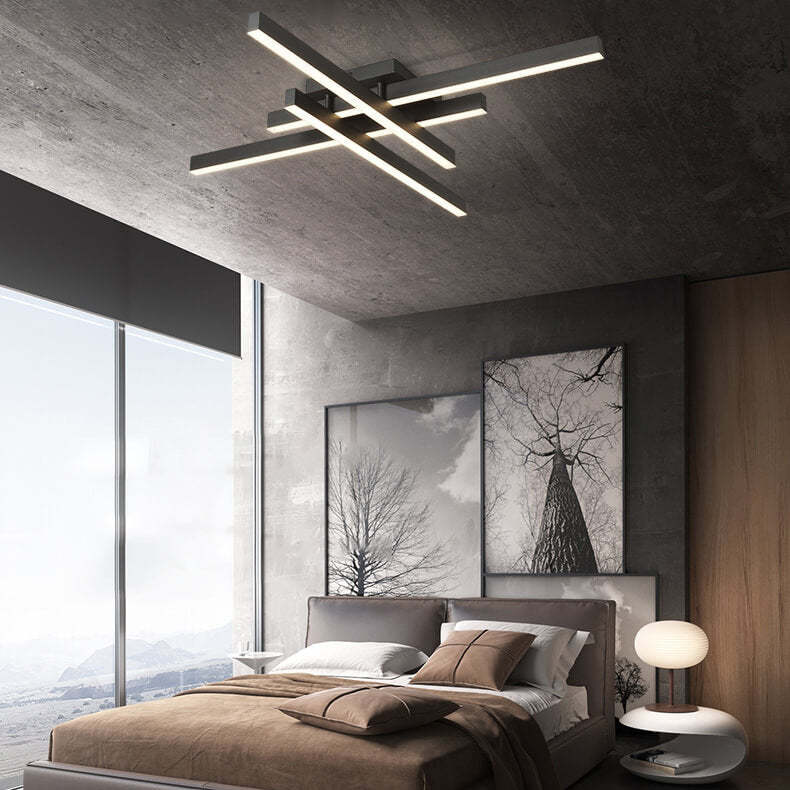 Industrial Aluminum Geometric Line LED Flush Mount Light