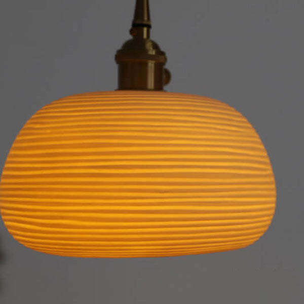 Nordic Japanese Ceramic Brass Oval Pendant Light