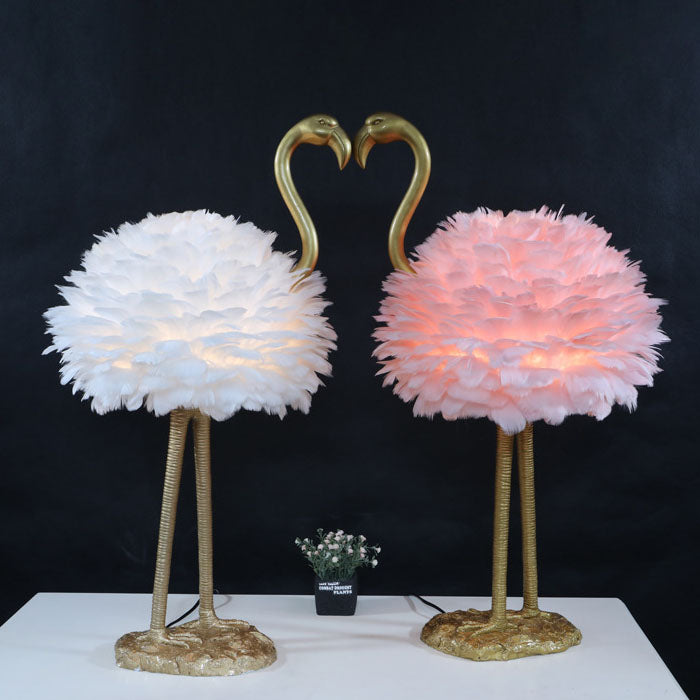 Nordic Goose Feather Metal Flamingo Ball Table Lamp