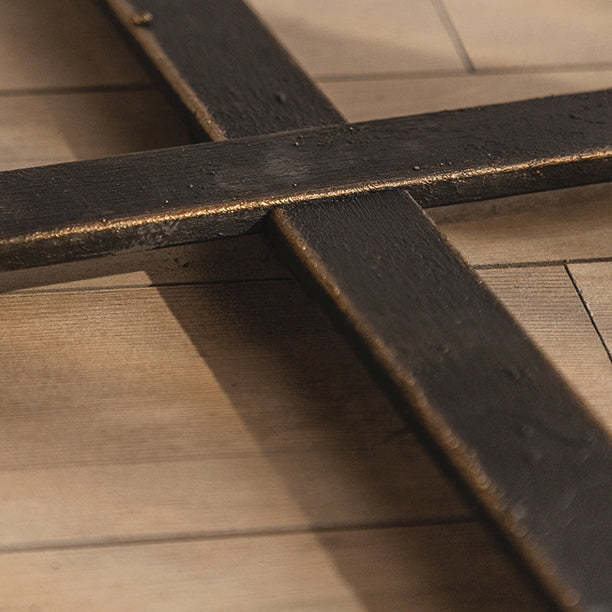 Vintage Distressed Wood Iron Cross-Leg Coffee Table