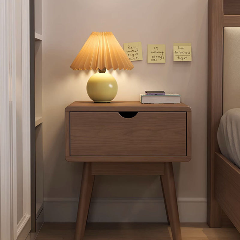Modern Cubic Rubber Wood 1/2-Drawer Nightstand — A / Walnut Color
