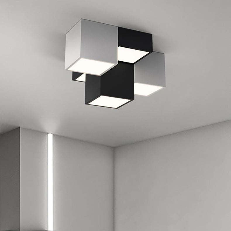 Minimalist Cube Iron Acrylic LED Flush Mount Light