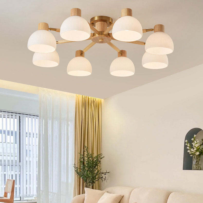 Japanese Wabi-Sabi Rubberwood Glass Flush Light