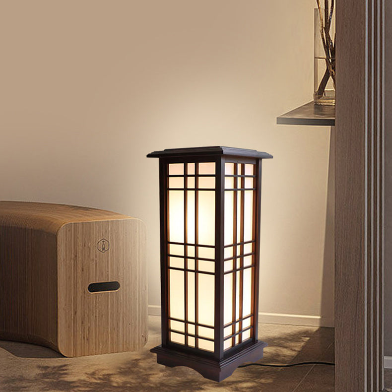 Chinese Rectangular Parchment Wood Floor Lamp