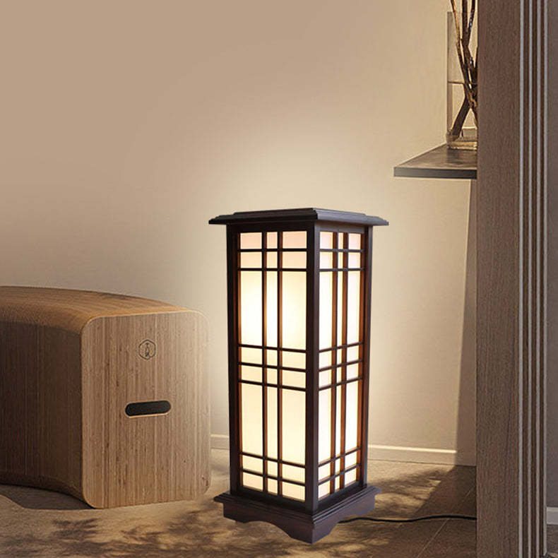 Chinese Rectangular Parchment Wood Floor Lamp
