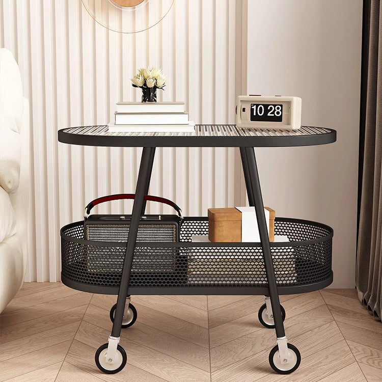 Modern Elliptical Glass Iron 2-Tier End Table