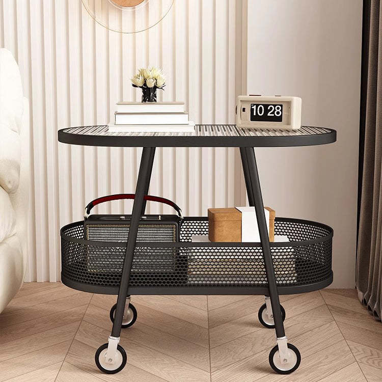 Modern Elliptical Glass Iron 2-Tier End Table