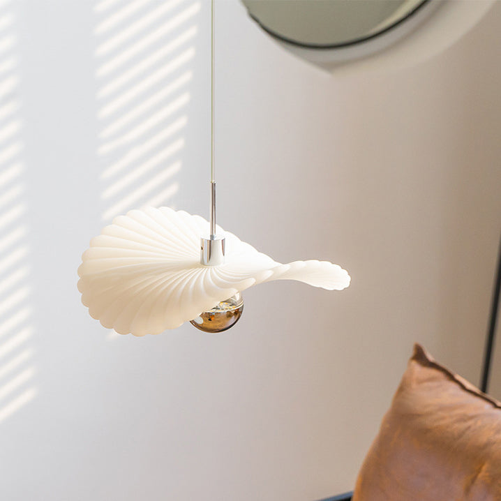 Modern Art Deco Cream Pleated Lotus Leaf Pendant