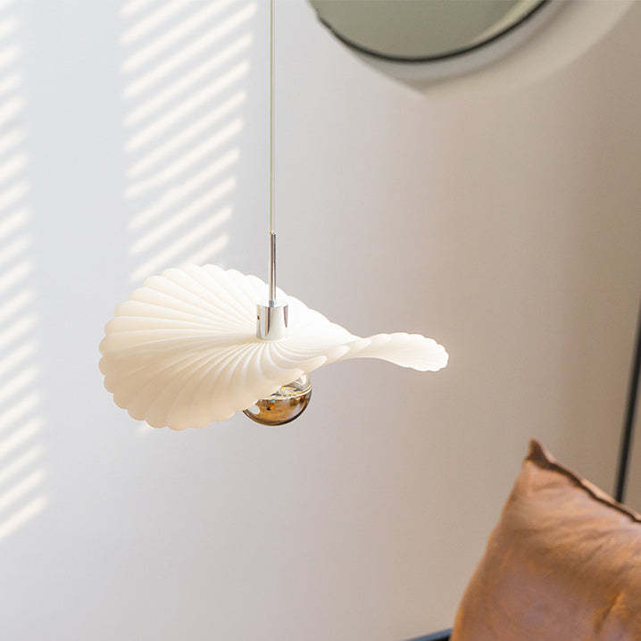 Modern Art Deco Cream Pleated Lotus Leaf Pendant